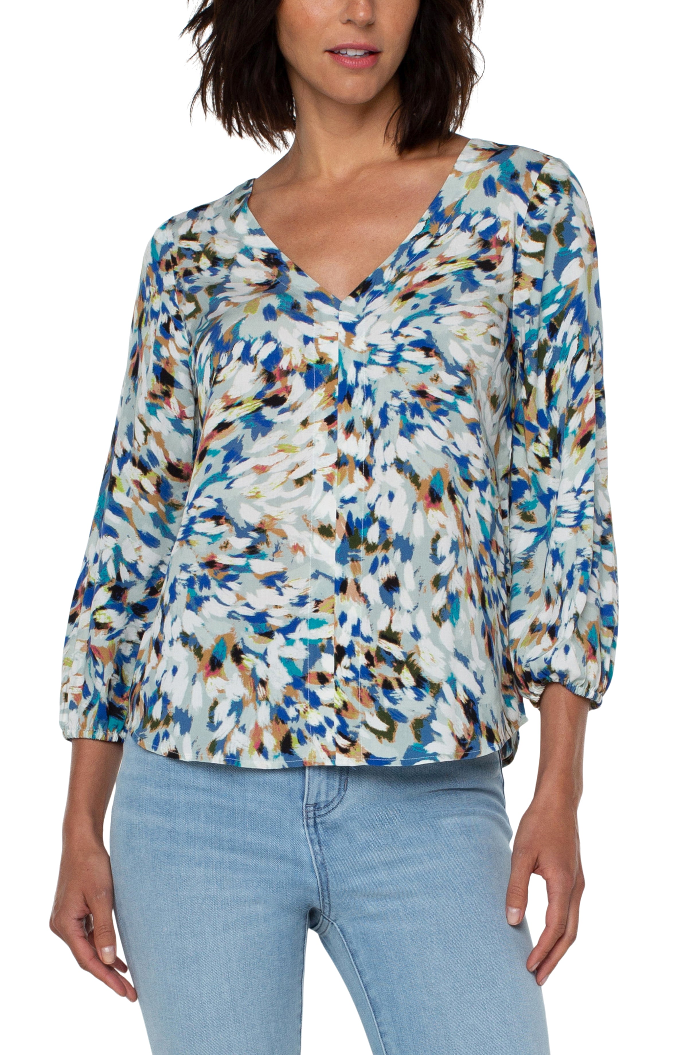 3/4 Sleeve Double V-Neck Top