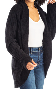 Solid Rib Marshmallow Cocoon Cardigan W/ Thumbholes