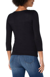 Square Neck 3/4 Sleeve Rib Knit Top