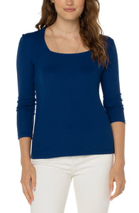 Square Neck 3/4 Sleeve Rib Knit Top