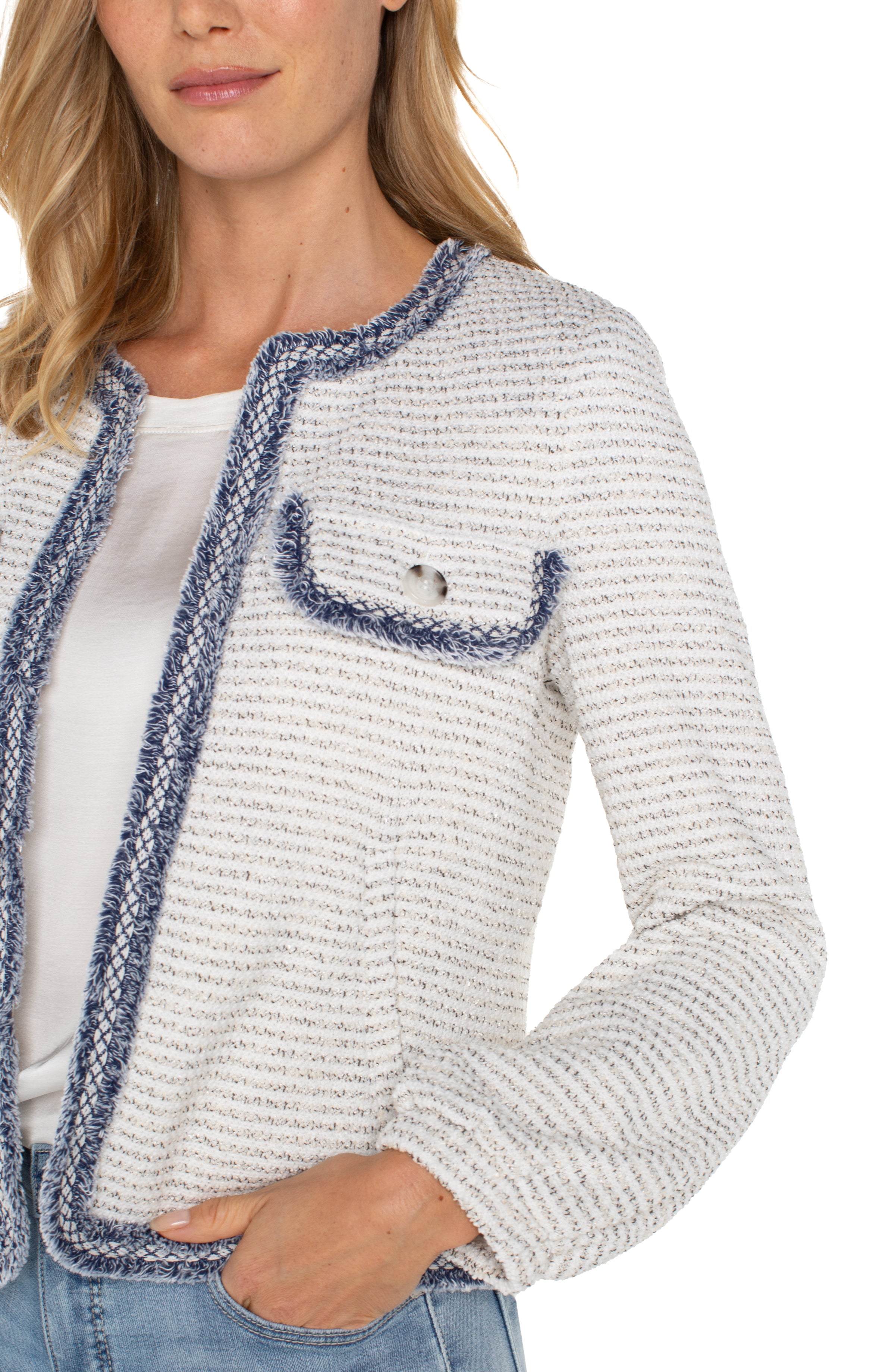 Collarless Jacket W/ Fray Detail