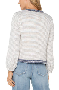 Collarless Jacket W/ Fray Detail