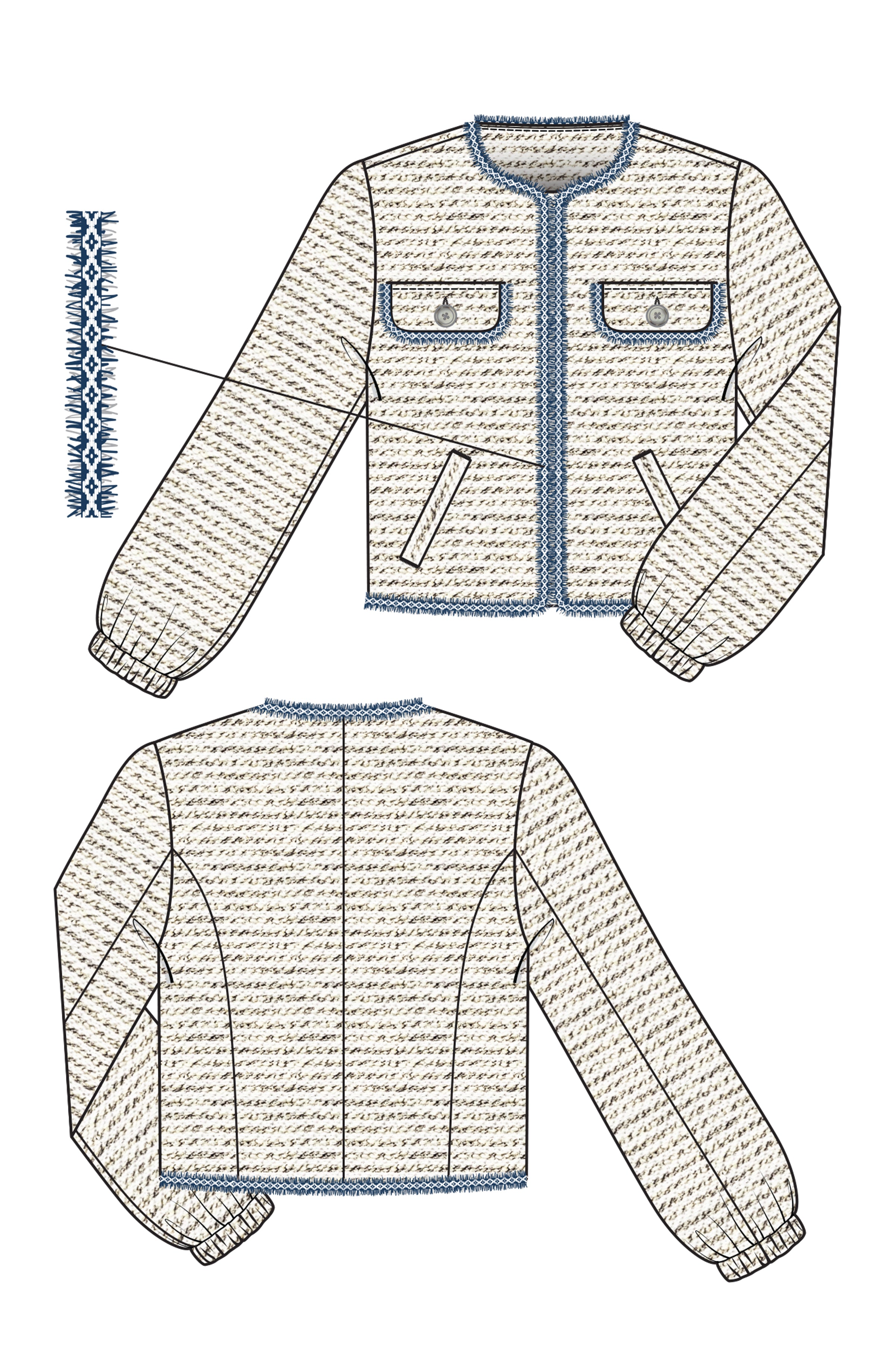 Collarless Jacket W/ Fray Detail