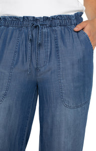 Pull On Tie Waist Wide Leg Ankle Pant
