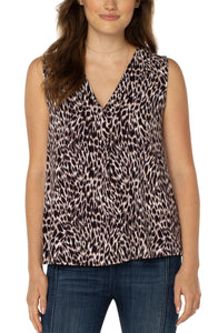 Sleeveless V-Neck Knit Top W/ Tucks