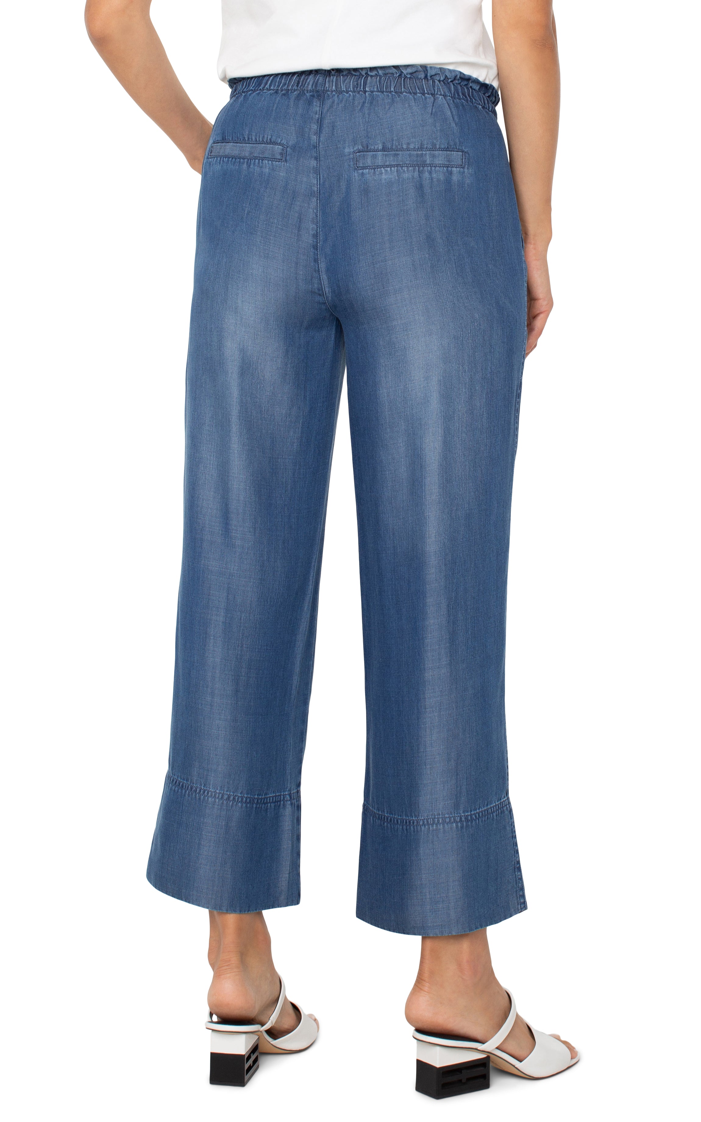 Pull On Tie Waist Wide Leg Ankle Pant