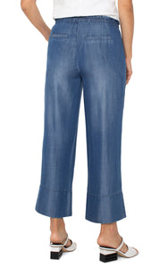 Pull On Tie Waist Wide Leg Ankle Pant