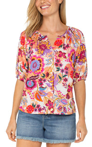 Button Front Shirred Woven Top