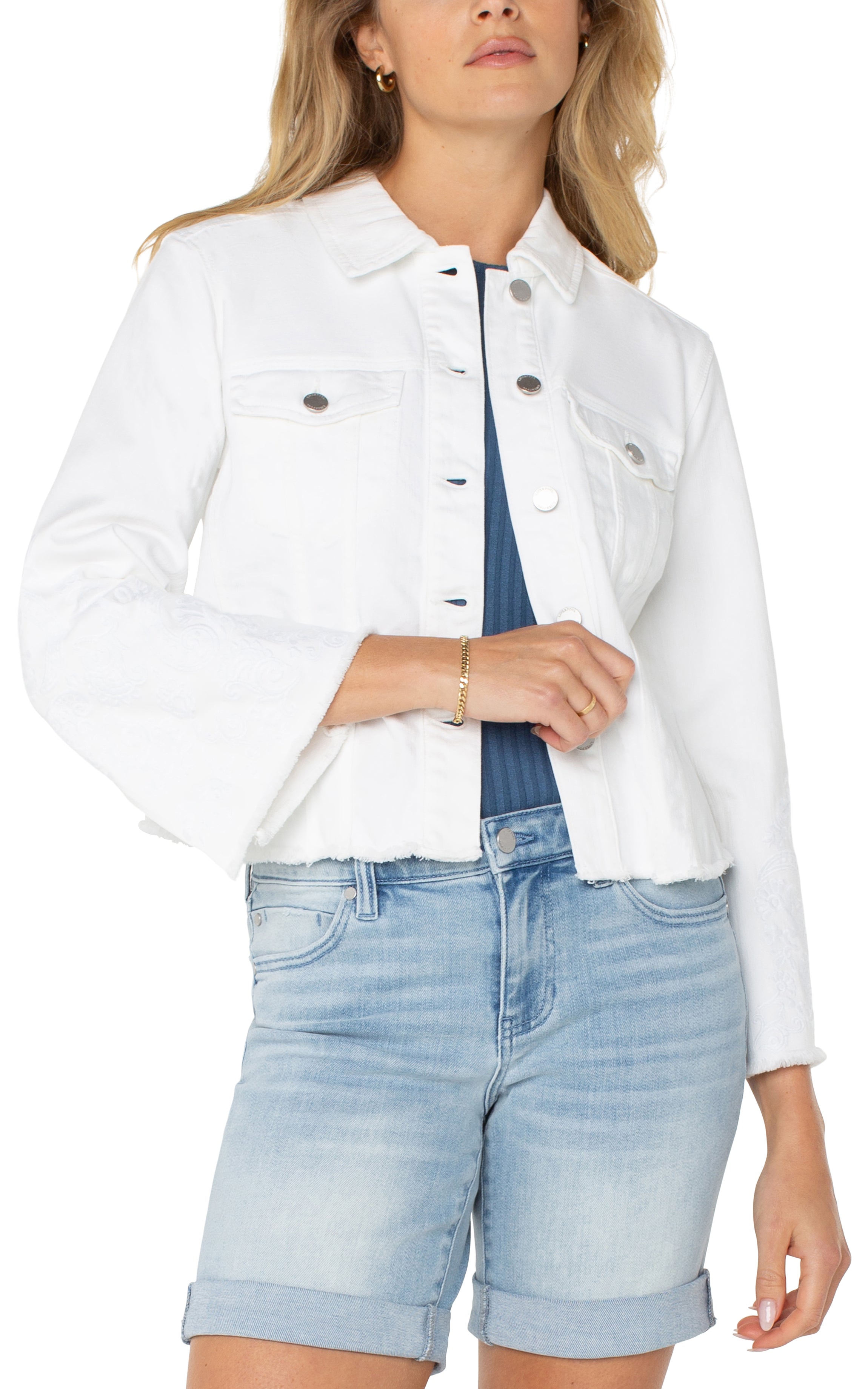 Jacket W Fray Hem and Paisley Embroidery