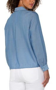 Long Sleeve Popover Woven Blouse With Pintucks