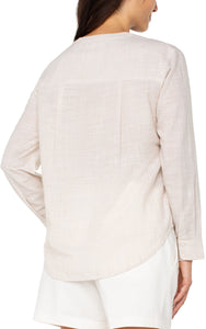 Button Front Woven Shirt With Banded Collar
