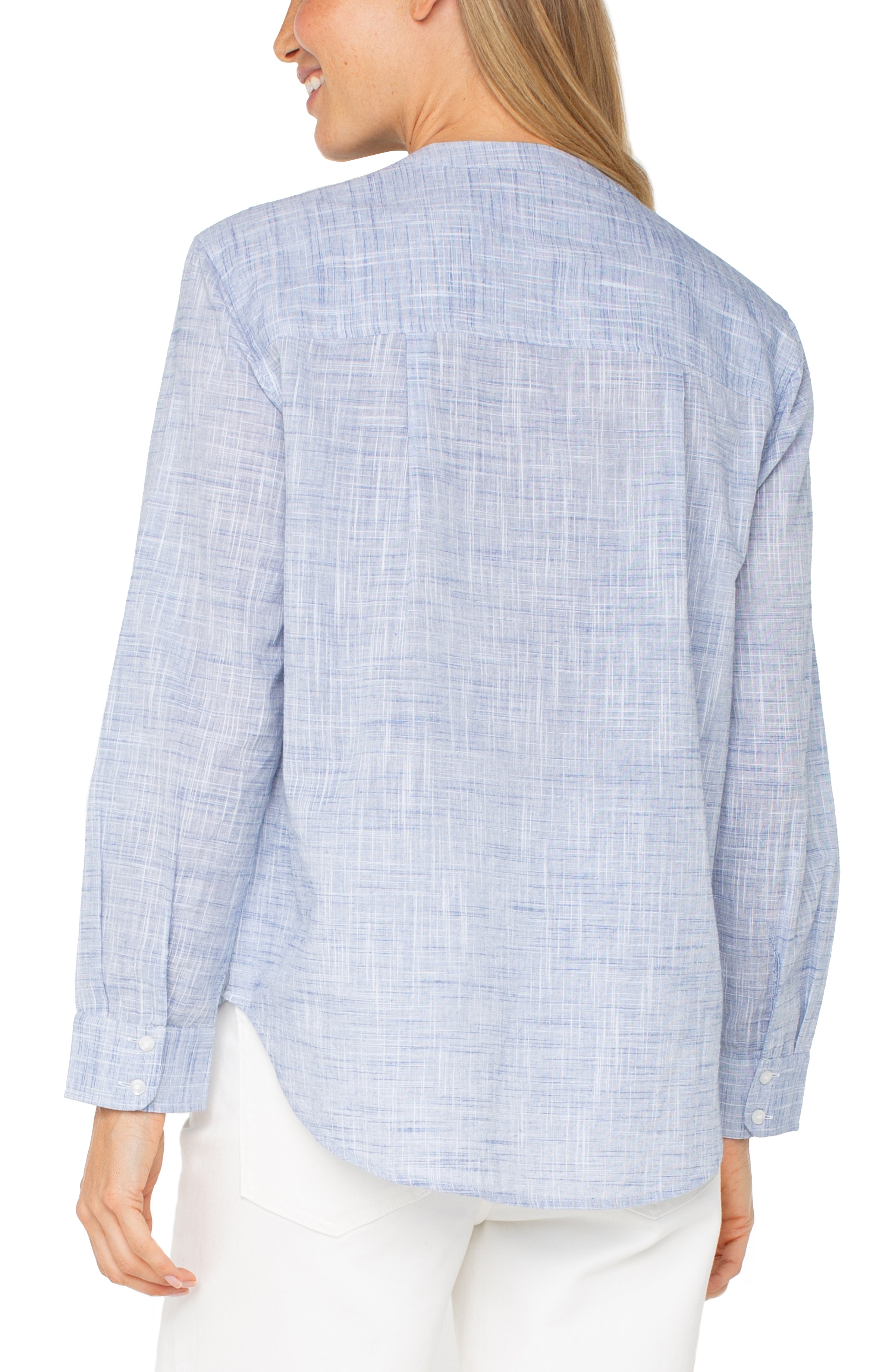 Button Front Woven Shirt With Banded Collar