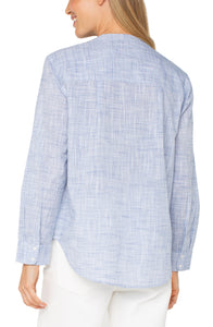 Button Front Woven Shirt With Banded Collar