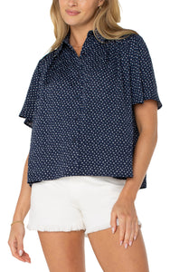 1/2 Sleeve Shirred Woven Blouse