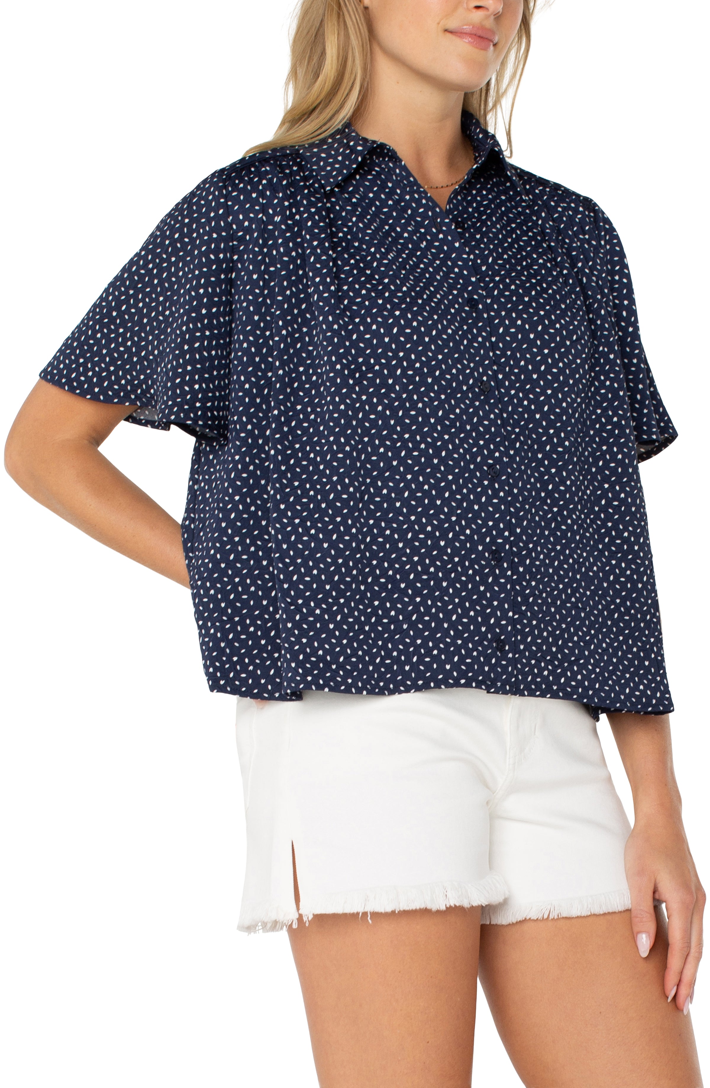 1/2 Sleeve Shirred Woven Blouse