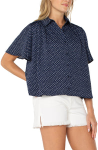 1/2 Sleeve Shirred Woven Blouse
