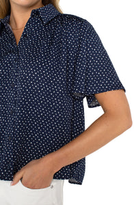 1/2 Sleeve Shirred Woven Blouse