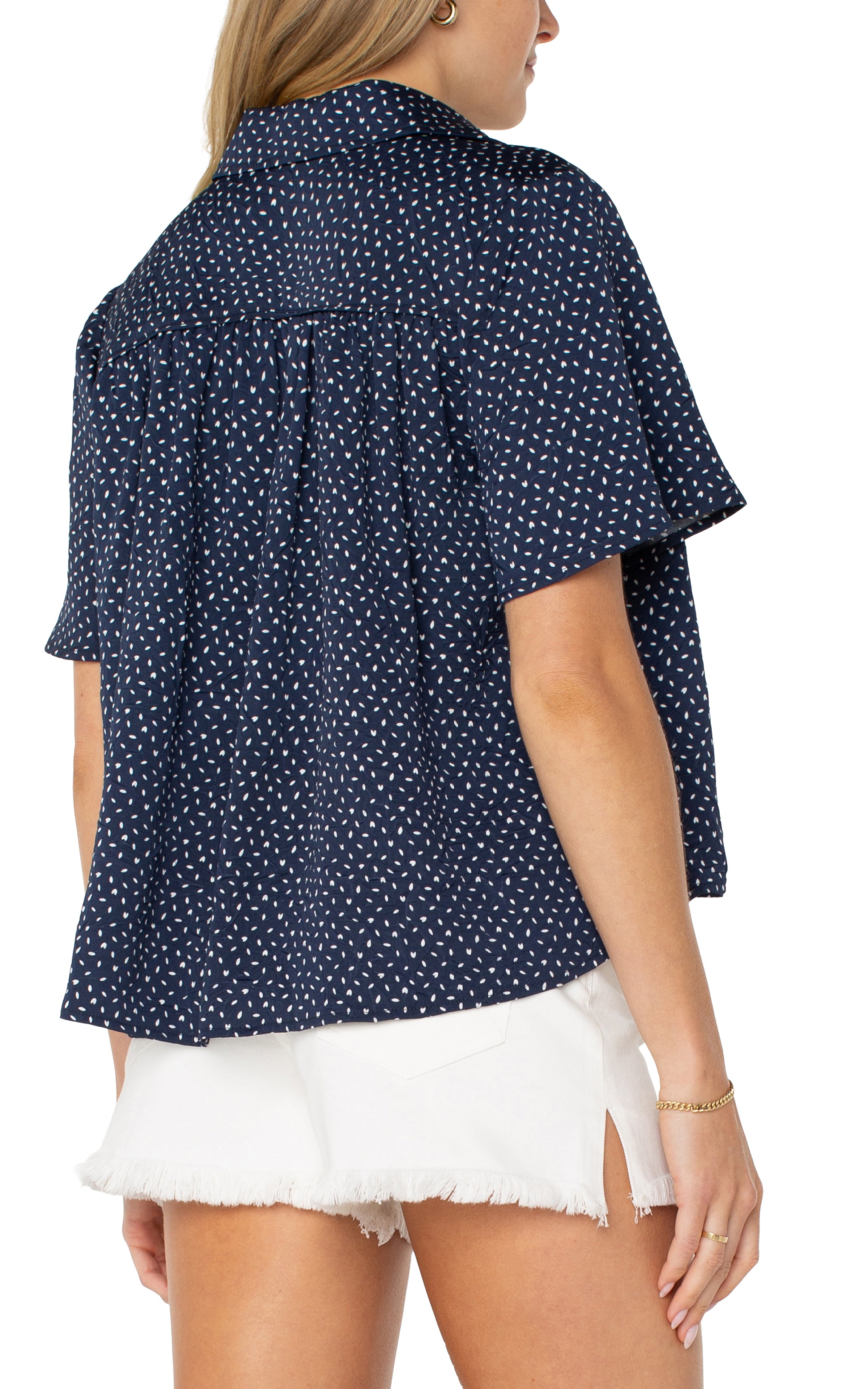 1/2 Sleeve Shirred Woven Blouse