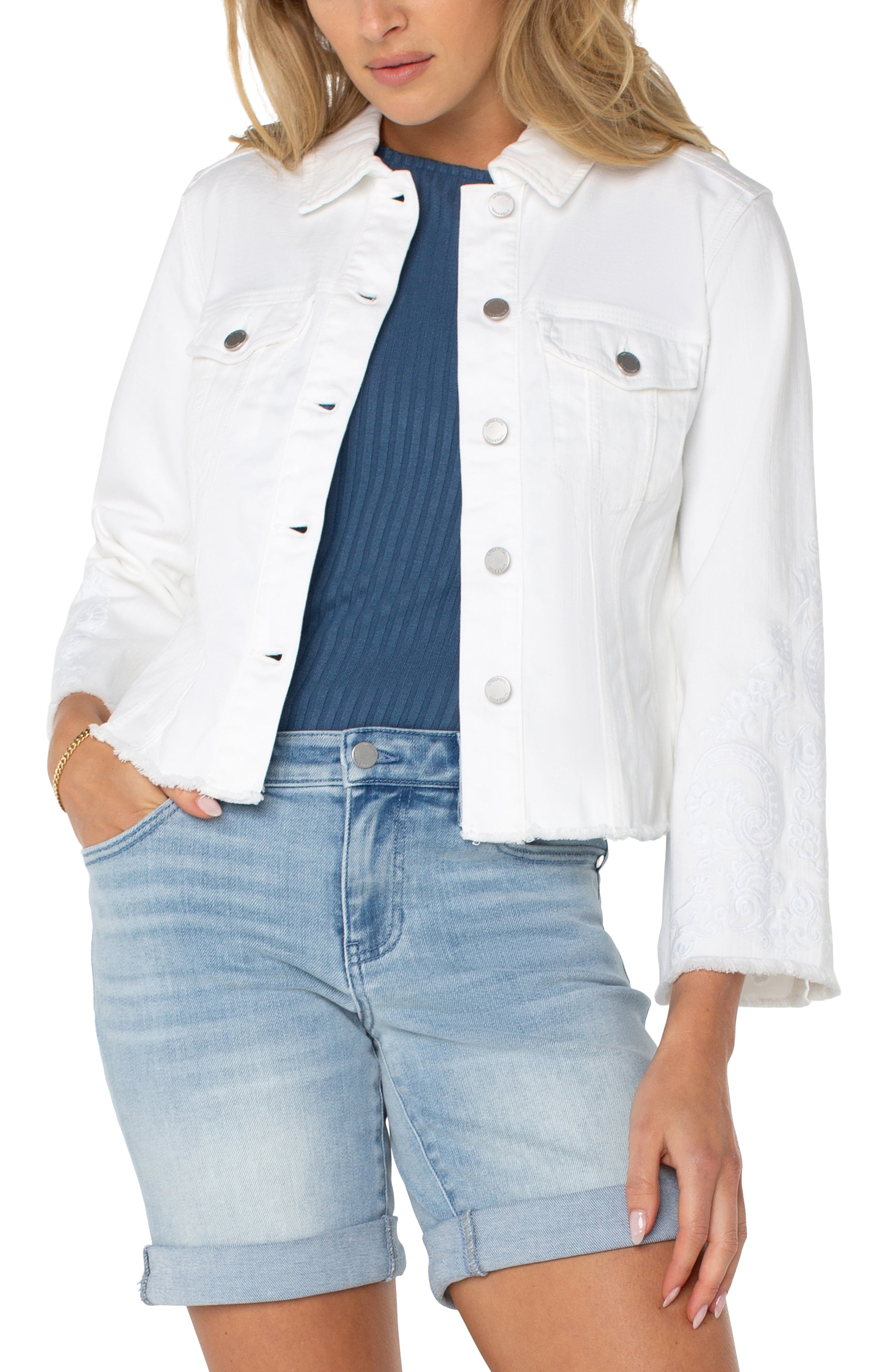 Jacket W Fray Hem and Paisley Embroidery