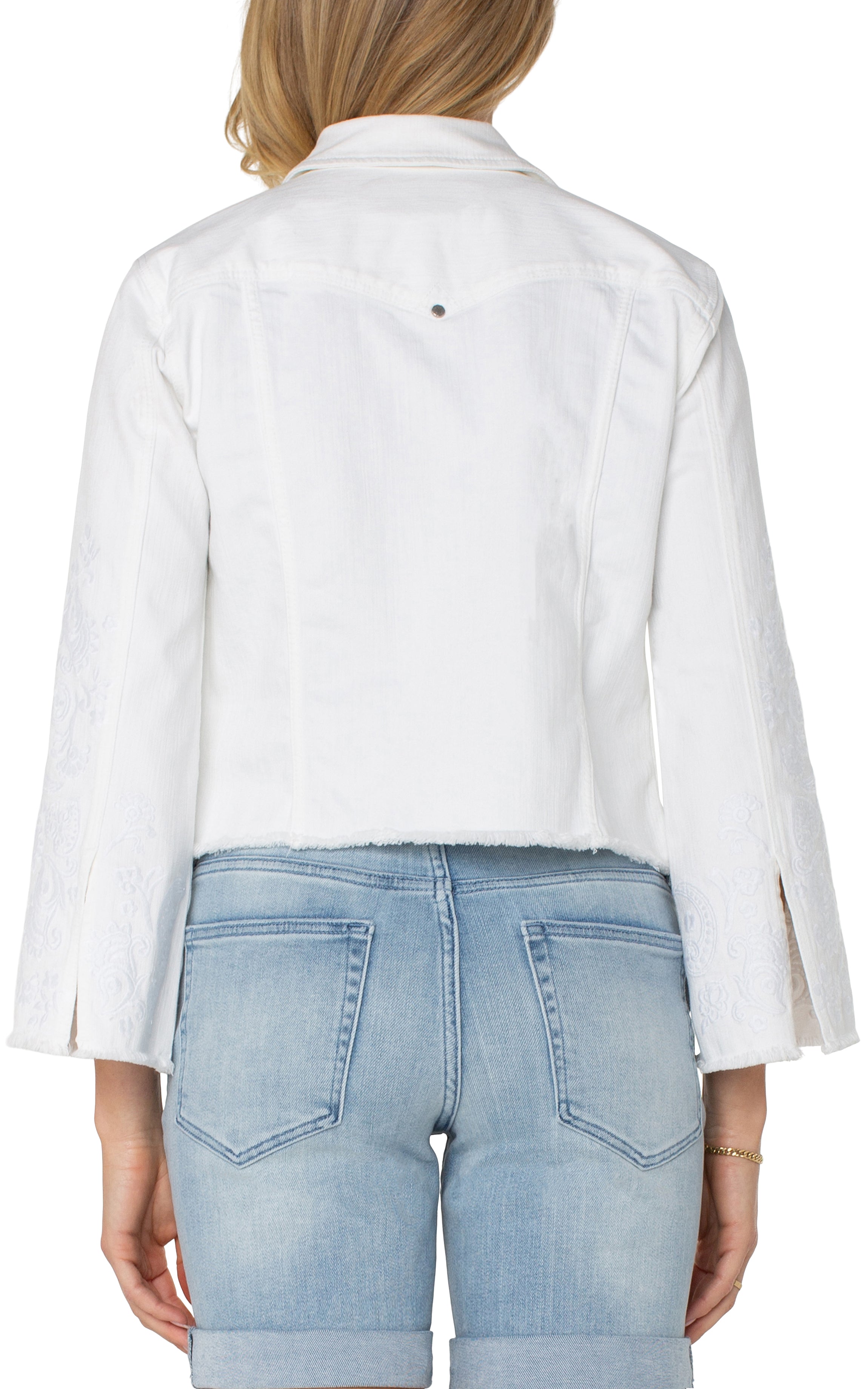 Jacket W Fray Hem and Paisley Embroidery