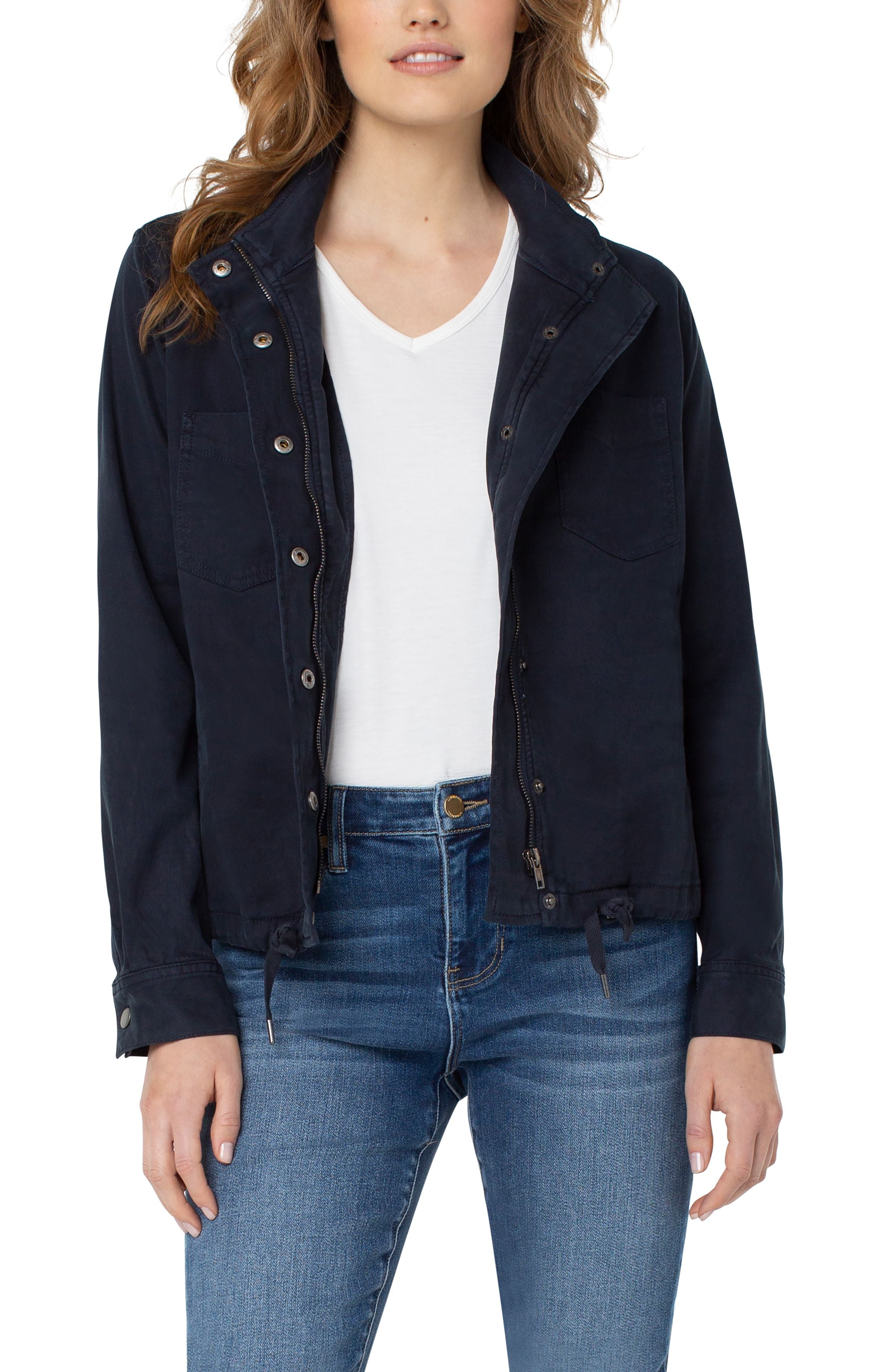 Cinch Waist Jacket With Patch Pockets