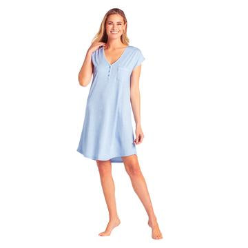 Cap Sleeve V-Neck Sleep Shirt with Contrast Piping