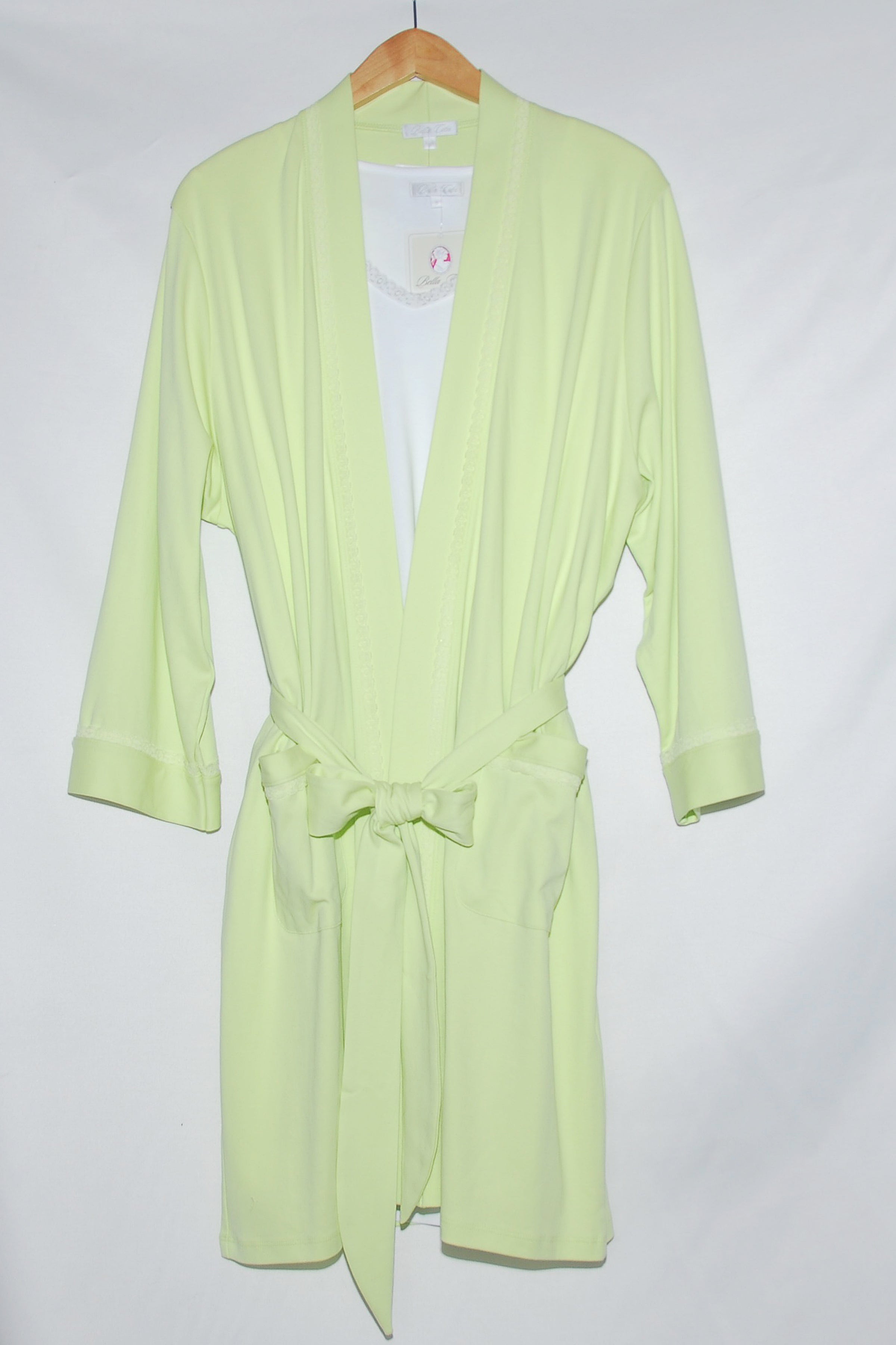 Short Kimono Robe-Solid with Lace Trim